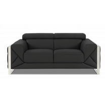 75" Dark Gray Italian Leather and Chrome Love Seat