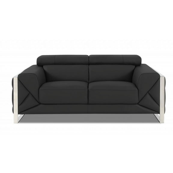75" Dark Gray Italian Leather and Chrome Love Seat