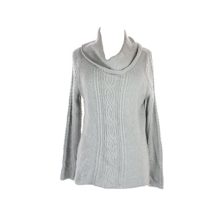 Jeanne Pierre - Jeanne Pierre Silver Grey Cowl-Neck Cable-Knit Sweater ...