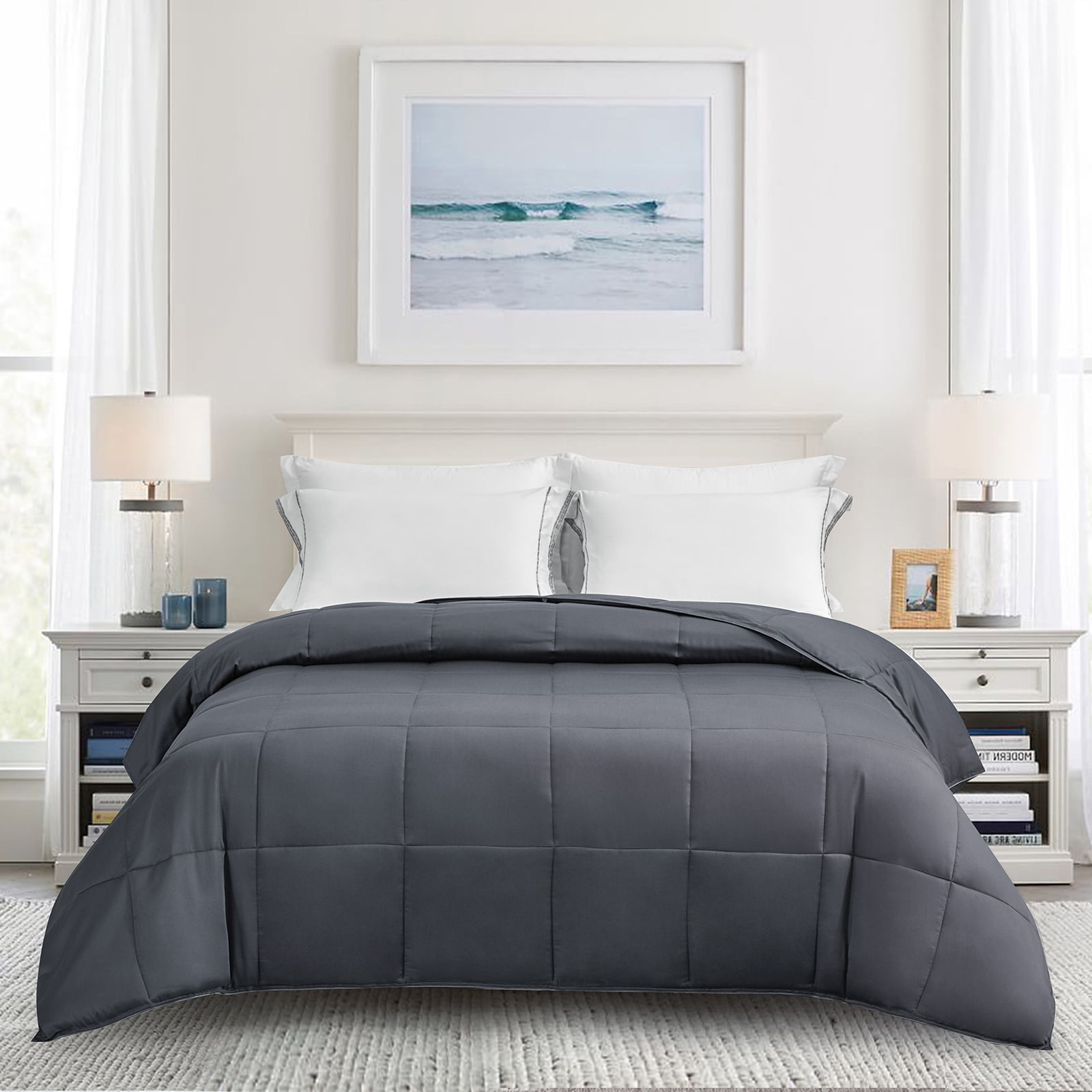 Soft,Lightweight and Machine Washable Exclusivo Mezcla Queen Size Down Alternative Comforter Quilted Duvet Insert with Corner Tabs for All Seasons 88x 88, Grey
