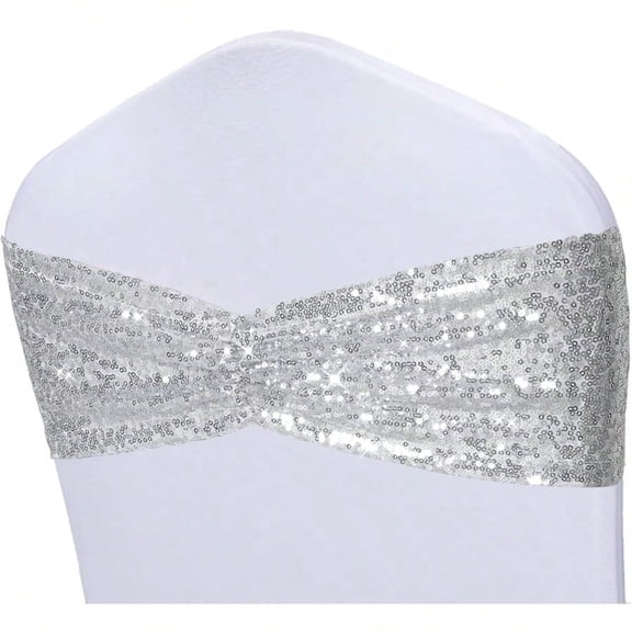 Silver Sequin Chair Sashes Folding Chair Covers Bow For Party Wedding Reception Decorations 50 PCS