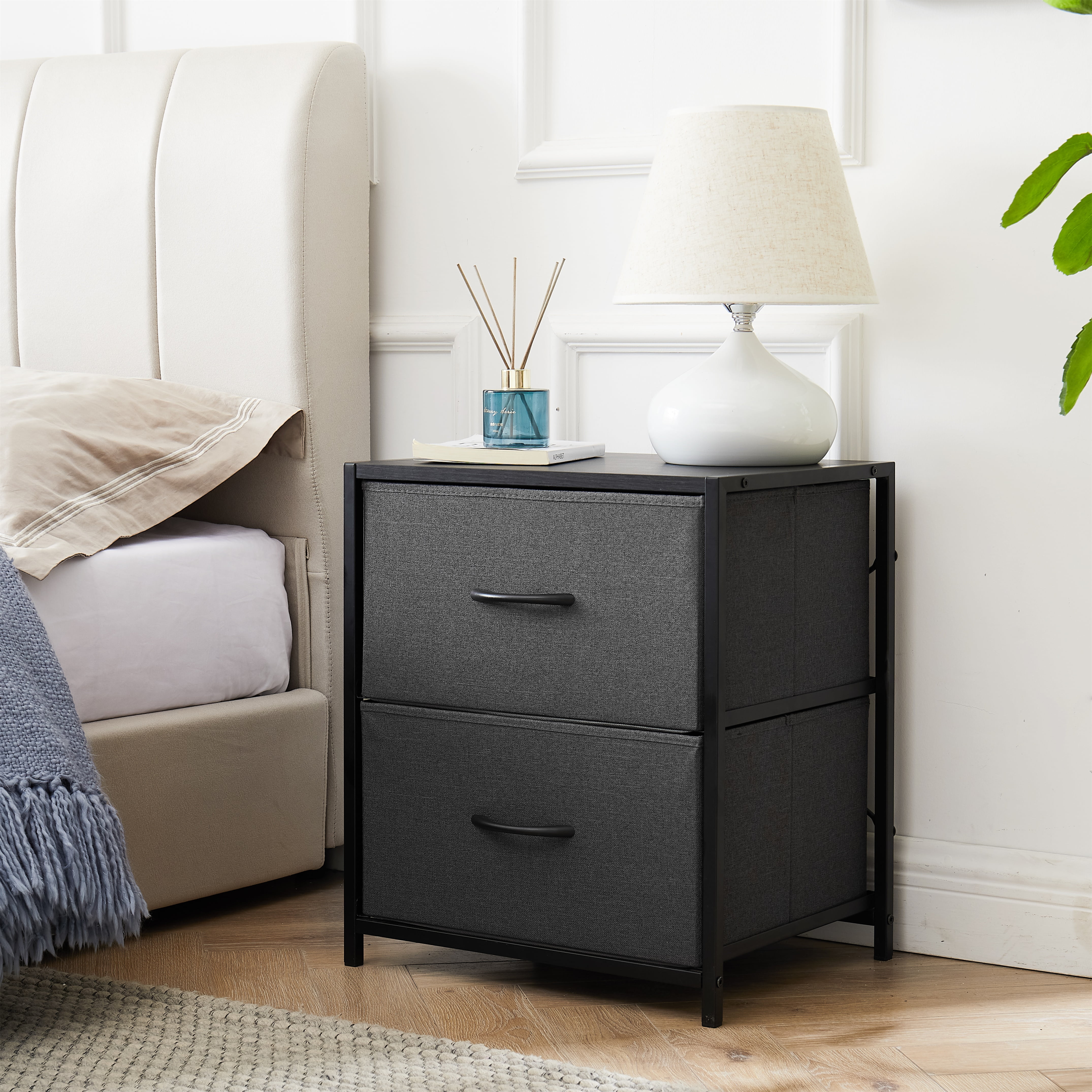 (3 pack) Mainstays 2 Drawer Fabric Nightstand, Grey Finish