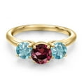 thumbnail image 3 of Gem Stone King 18K Yellow Gold Plated Silver Red Rhodolite Garnet and Blue Zircon Engagement Ring for Women | 2.70 Cttw | Round 6MM | Gemstone January Birthstone | Size 8, 3 of 6