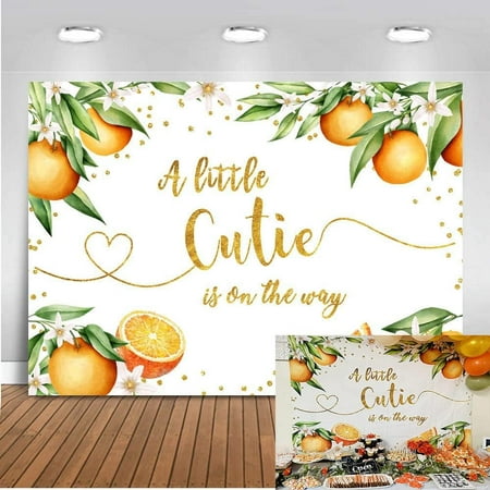 Image of Orange Baby Backdrop A Little Cutie is on The Way Citrus Party Photo Backdrops Tangerine Baby