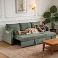thumbnail image 2 of BSHTI L-Shaped Pull-Out Sleeper Sofa Bed with Storage Chaise, 3-Seater Convertible Corduroy Sectional Couch, Solid Wood & Iron Frame, Olive Drab, 2 of 10