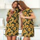thumbnail image 4 of Easygdp Vintage Black Plaid Sunflower Camisón de manga corta para mujer, informal, estampado, 4 of 6