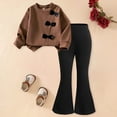 thumbnail image 2 of TTUHYWXI Kids Toddler Girl Clothes bow tie Sweatshirt Flared Pants 2Pcs Fall Spring Outfits Set (Coffee, 5-6 Years), 2 of 9