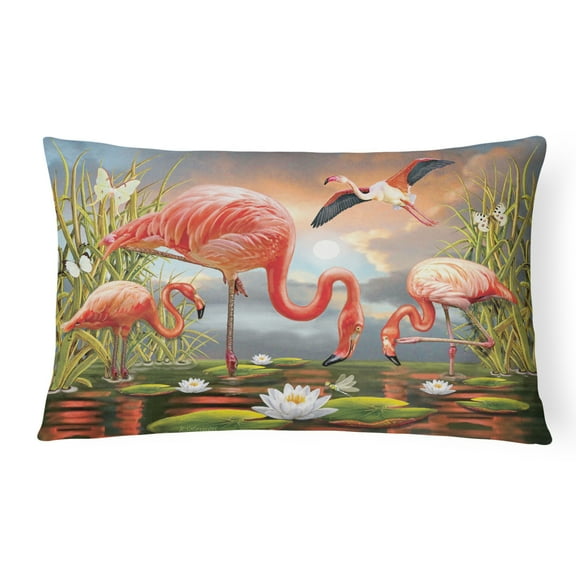 Carolines Treasures PRS4054PW1216 Flamingos Canvas Fabric Decorative Pillow  12H x16W multicolor