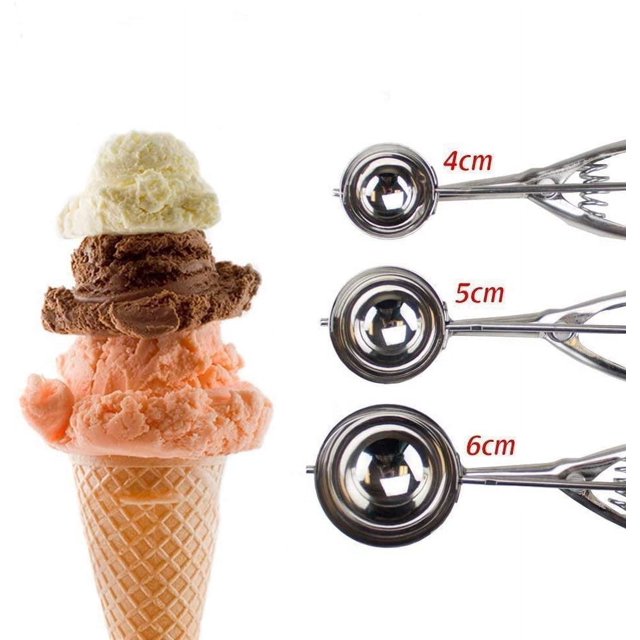 Cuchara para helado - 3 cucharas para helado de acero inoxidable 304 para helado, melón, albóndigas, masa para pasteles, galletas - Cucharadas para helado de 3 tamaños, 6CM 5CM 4CM Ormromra MZQ-0271