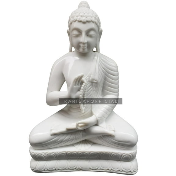 Buddha Statue Murti, Large 18 inches White Marble Buddha, Big Yoga Meditating Buddha Idol First Home Buddha Sculpture, Meditation Peace Lord Figurine, Spiritual Hindi Thai God Housewarming Gifts