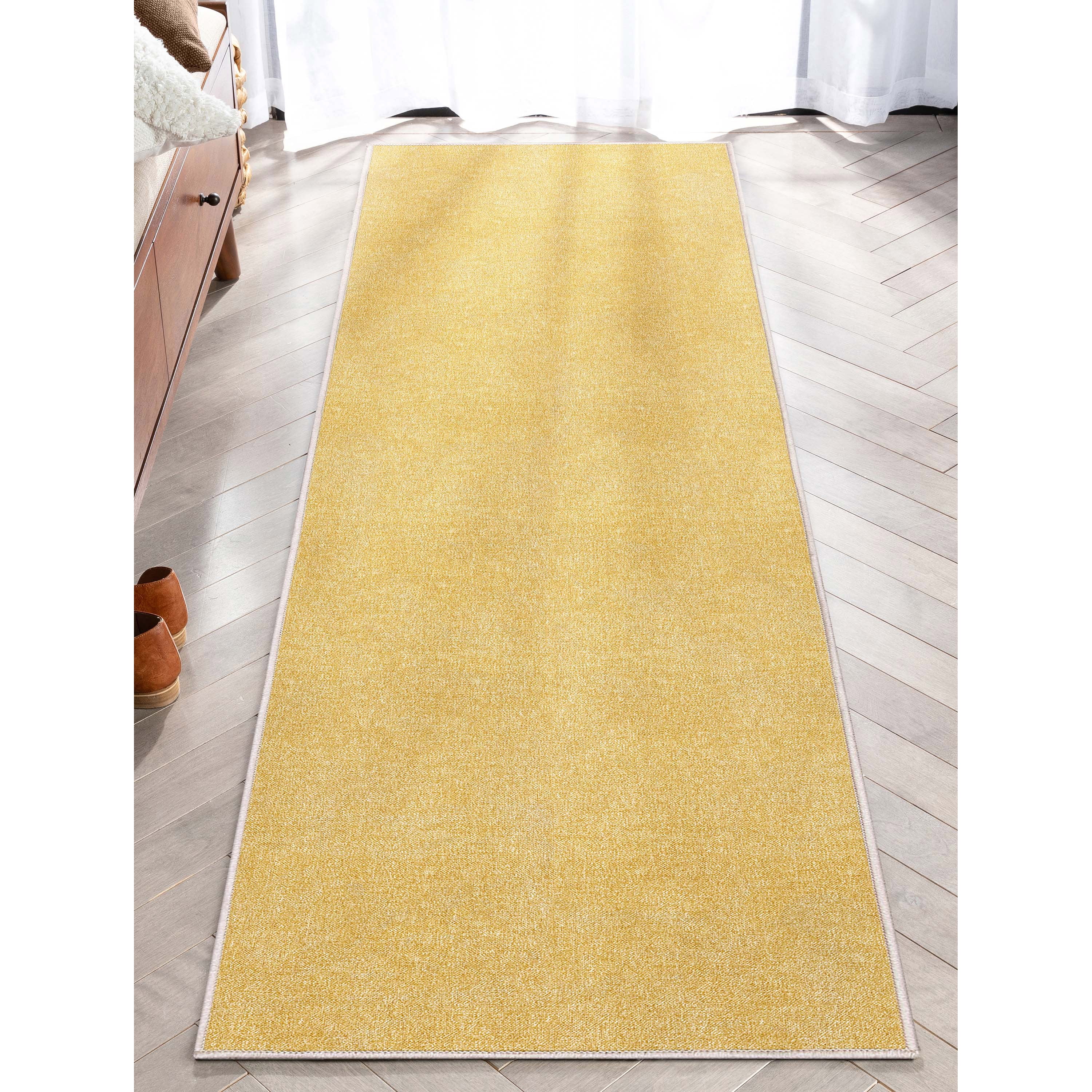 Well Woven Plain Solid Modern Solid Yellow Flat-Weave 2' x 5' Runner Rug