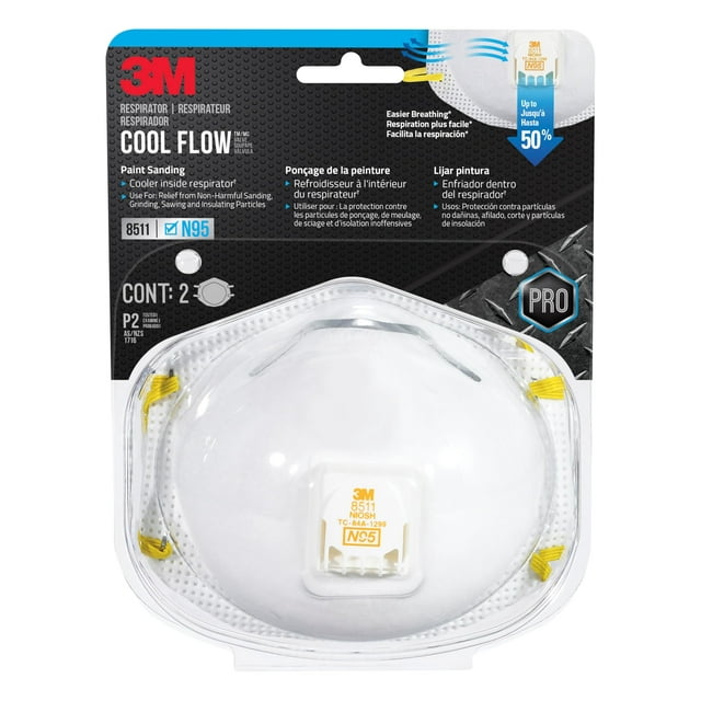 Respirador 3M N95 9511, válvula de flujo frío, paquete de 2