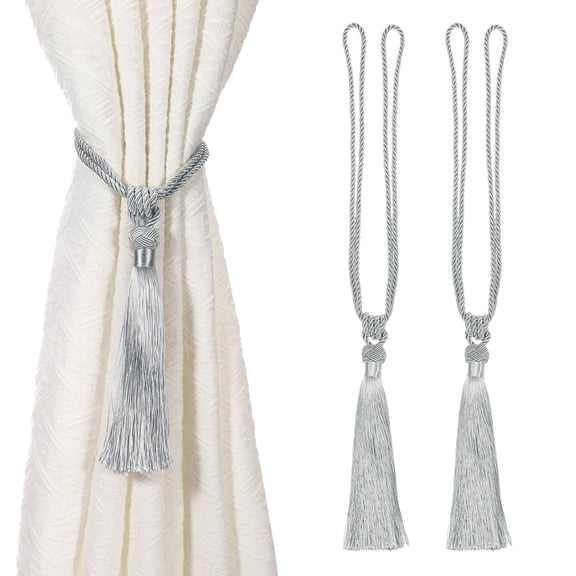 Uxcell Curtain Tiebacks, 2 Pack Handmade Elegant Curtain Ties Holdbacks with Tassel Window Clips Decorative Holder, Gray