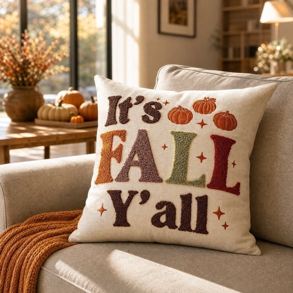 Fall Harvest Throw Pillow Covers 18x18 Inch, Pumpkin Decorative Square Pillowcases, Farmhouse Holiday Cushion Covers for Sofa Living Room Home Fall Halloween Thanksgiving Decor