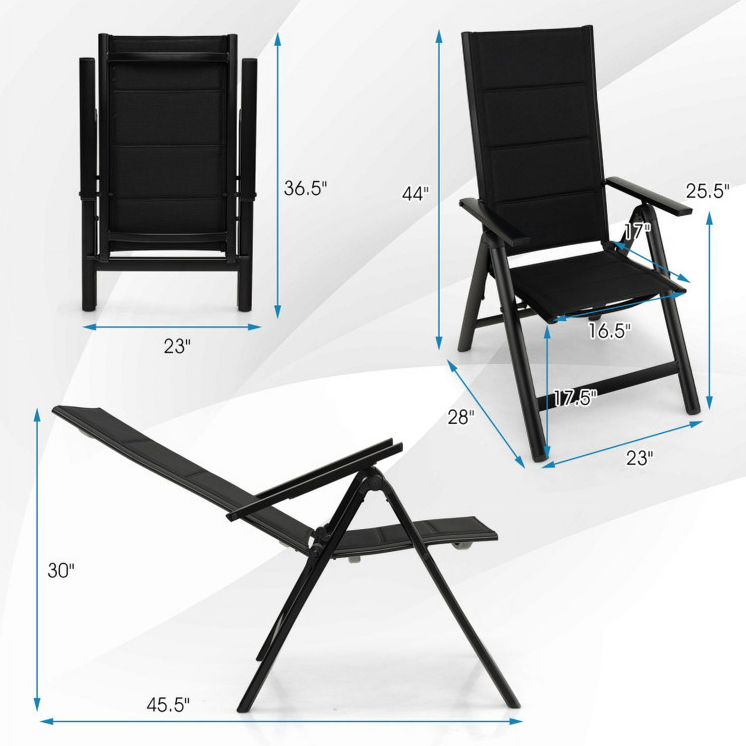 Aimee Lii Outdoor Dining Chair with Soft Padded Seat and 7-Position Adjustable Backrest, Outdoor Patio Set, Black Aimee Lii Outdoor Dining Chair with Soft Padded Seat and 7-Position Adjustable Backrest, Outdoor Patio Set, Black