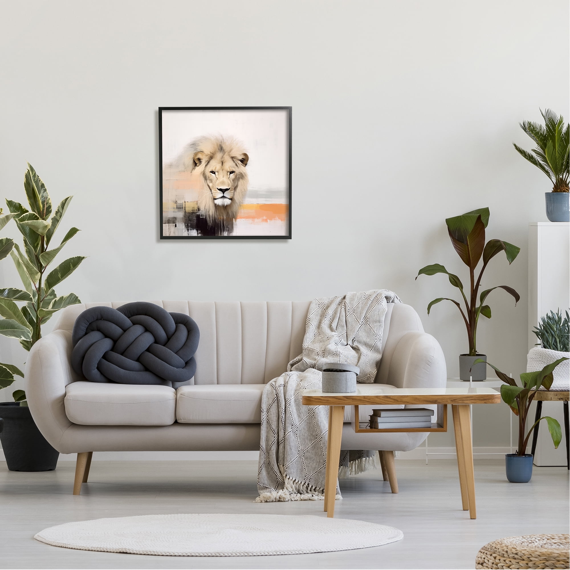 Stupell Industries Abstract Lion Portrait Animals & Insects Painting Black Framed Art Print Wall Art, 24 x 24