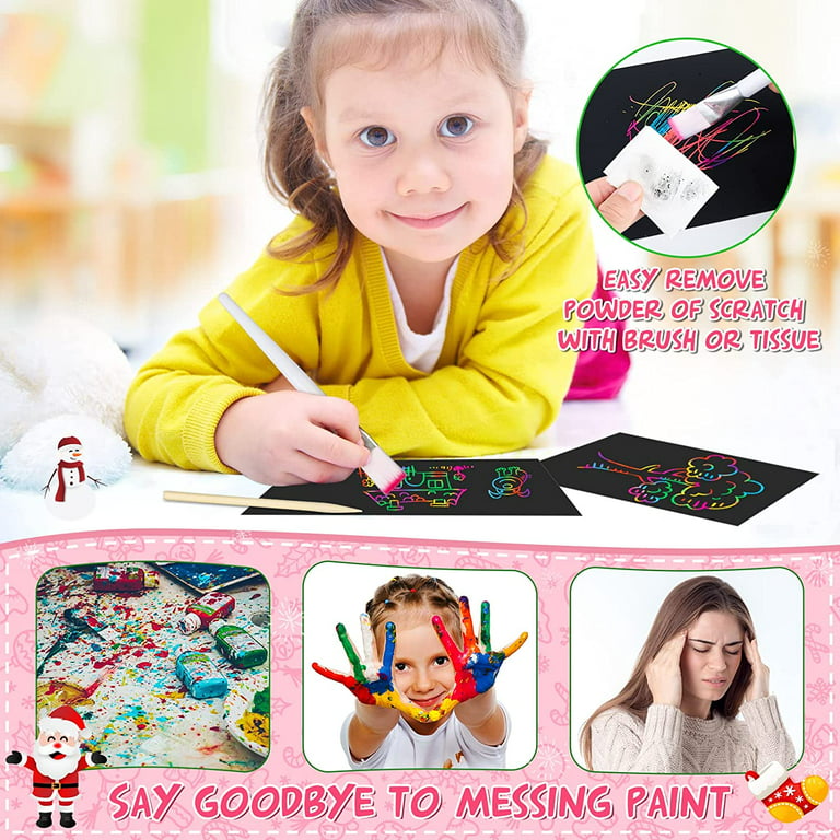 Jeexi Scratch Paper Art Set for Kids, 107pc Rainbow Card Scratch