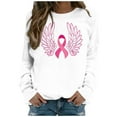 thumbnail image 3 of QATAINLAV Soldes du Jour sur Walmart T-Shirts à Manches Longues pour Femmes Sensibilisation au Cancer du Sein Hauts Mode Ruban Rose Imprimé Col Rond Chandails en Molleton Tenues d'Automne Blanc G, 3 of 6