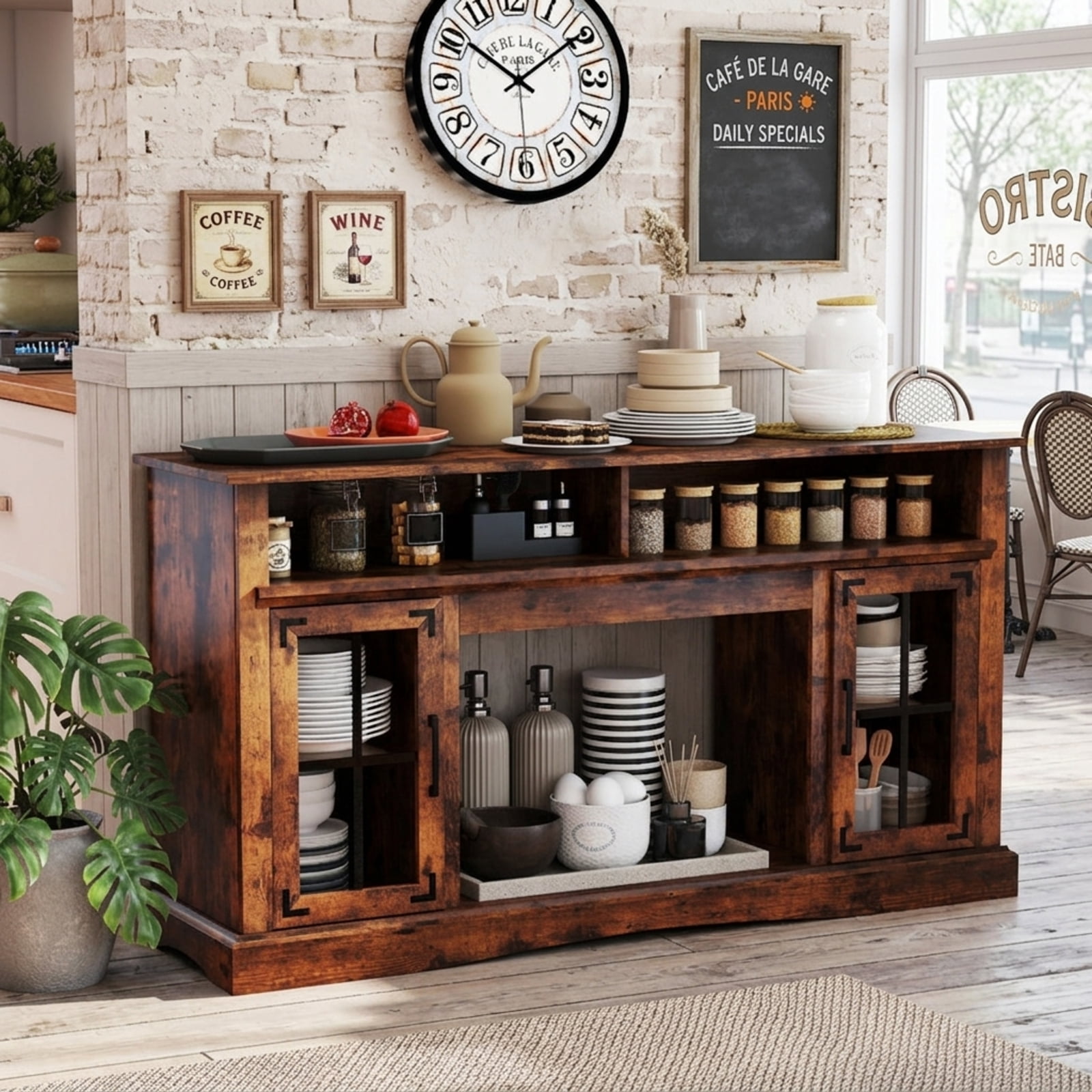 Furnibear 58 Inch TV Stand Entertainment Center with LED Lights and Remote Control Adjustable Shelf and Storage for Living Room, Rustic Brown