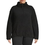 No Boundaries Juniors' Plus Size Quarter-Zip Pullover Sherpa Sweatshirt