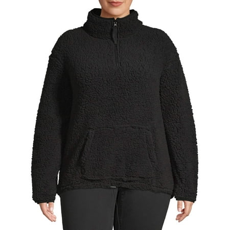 No Boundaries Juniors' Plus Size Quarter-Zip Pullover Sherpa Sweatshirt