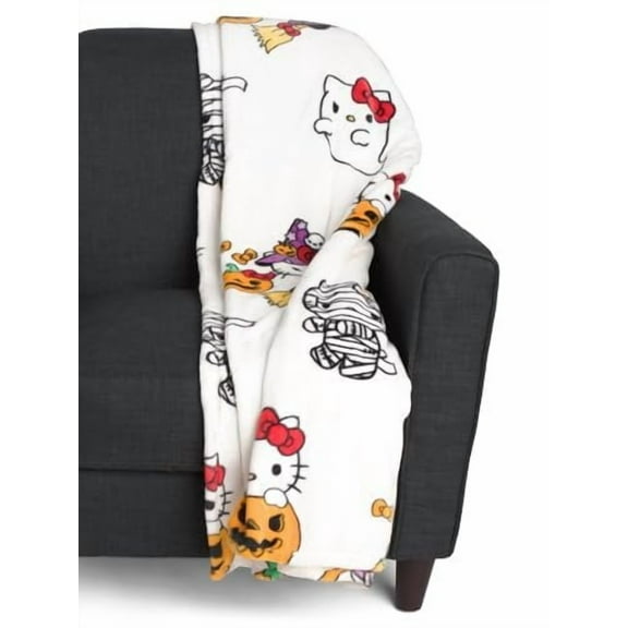 Jay Franco & Sons Hello Kitty Halloween Plush Blanket White - Hello Kitty in Halloween Costumes, Full/Queen - 90 x 90
