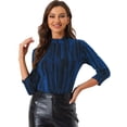 thumbnail image 1 of Blusa Top Metálico Allegra K de Rayas Brillantes Manga 3/4 Fiesta para Mujer Azul M, 1 of 5