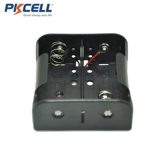 PKCELL 2xD Cellule D Batterie Porte-Cellule Boîte en Plastique de Stockage Ouverte Noire avec Fil 1PC