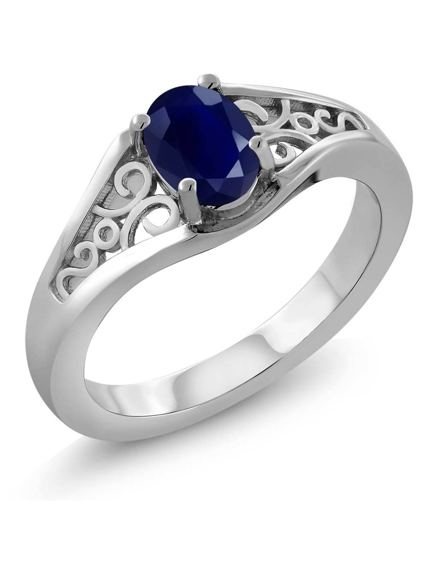 Gem Stone King 925 Sterling Silver Blue Sapphire Engagement Ring For Women 1 02 Cttw Gemstone