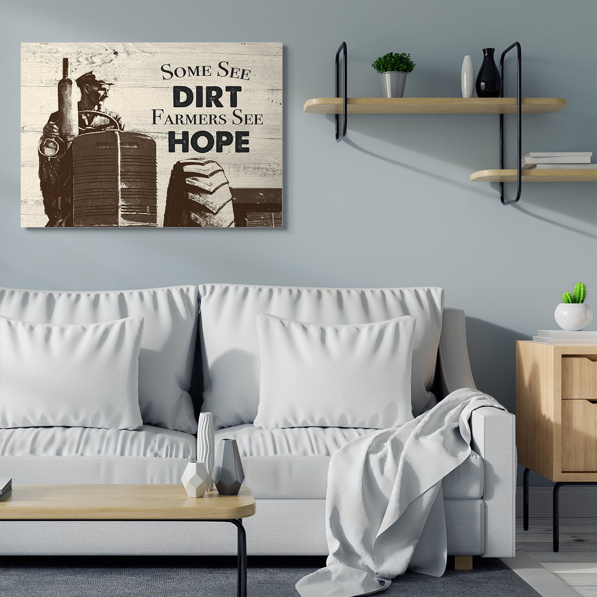 Stupell Home Décor Farmers See Hope Rustic Wood Texture Word Design Canvas Wall Art by the Saturday Evening Post