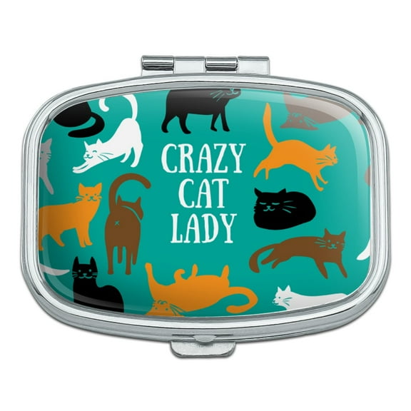 Crazy Cat Lady Teal Orange Black Brown Rectangle Pill Case Trinket Gift Box