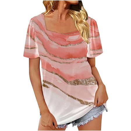 

Bospose Short Sleeve Crop Top Puff Sweatshirt Corset Top Pink Top Women Casual Square Neck Short Solid Color Pullover Blouse T-Shirt Tops Loose Fit Lady Square Neck Print Top T-Shirt Xl