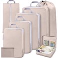 thumbnail image 1 of Bolsa Organizador de Viaje para Maletas Compresión, 8 Piezas Organizador de Viaje para Maletas Compresión, Bolsas de Equipaje Impermeable para Cosméticos, Ropa, Zapatos (Beige), 1 of 4