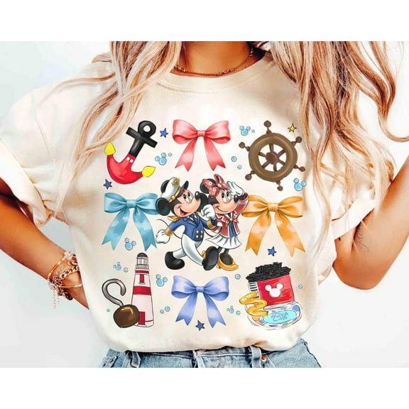Coquette Bows Watercolor Disney Mickey And Minnie Cruise Tee, Disney Mickey & Friends Cruise Shirt, Couple Cruise Tee, Family Cruise Trip