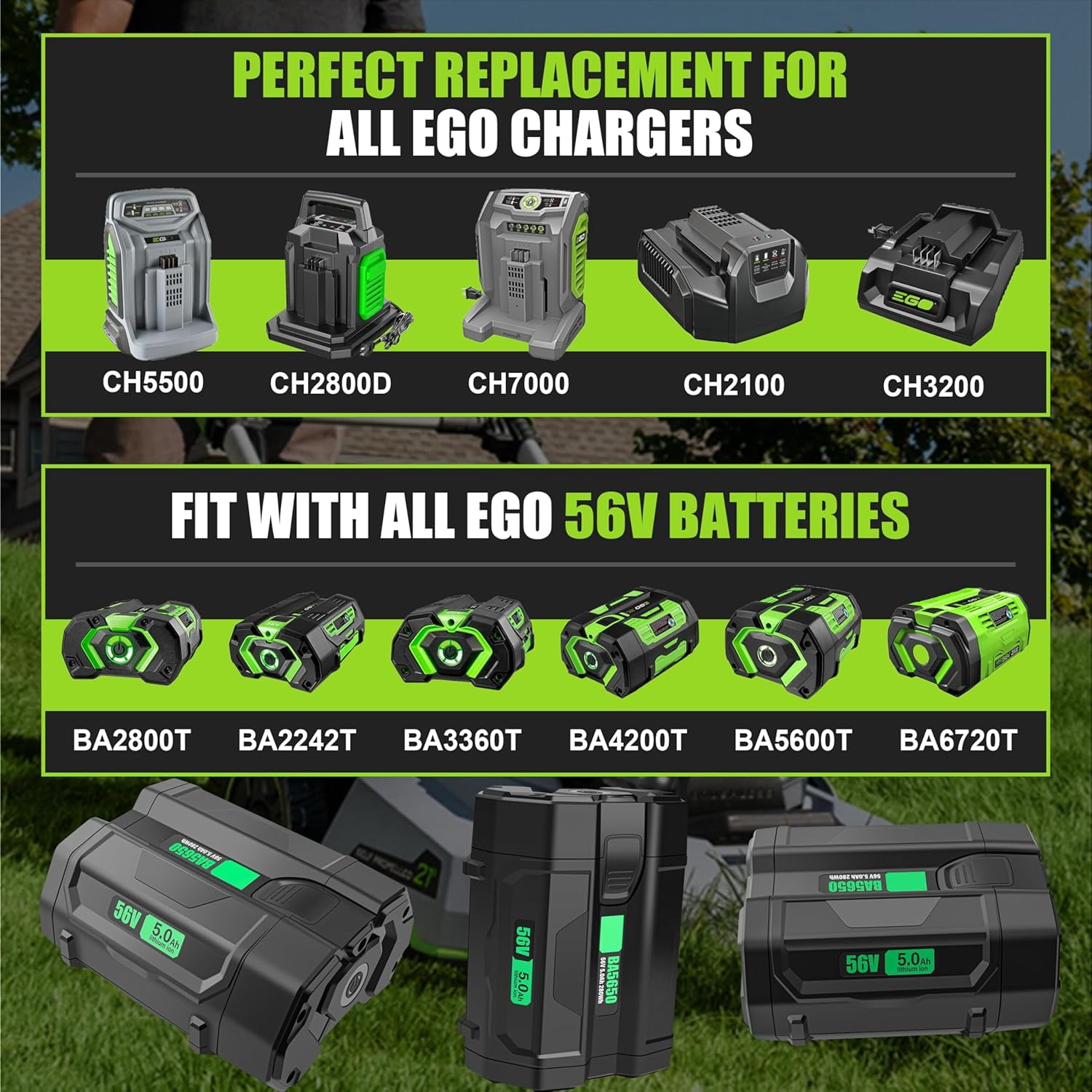 56V 5.0Ah Replacement for EGO Power+ Battery BA2800 BA4200 BA1400，Compatible with All 56V Ego Power Tools CS1604 CS1804 CS1403 HT2400 LB5804 LB6500 HTA2000 STA1500 PH1400 PSA1000 CH2100