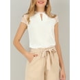 thumbnail image 5 of Allegra K Women's Ruffle Neck Mesh Panel Keyhole Back Cap Sleeve Blouse, 5 of 6