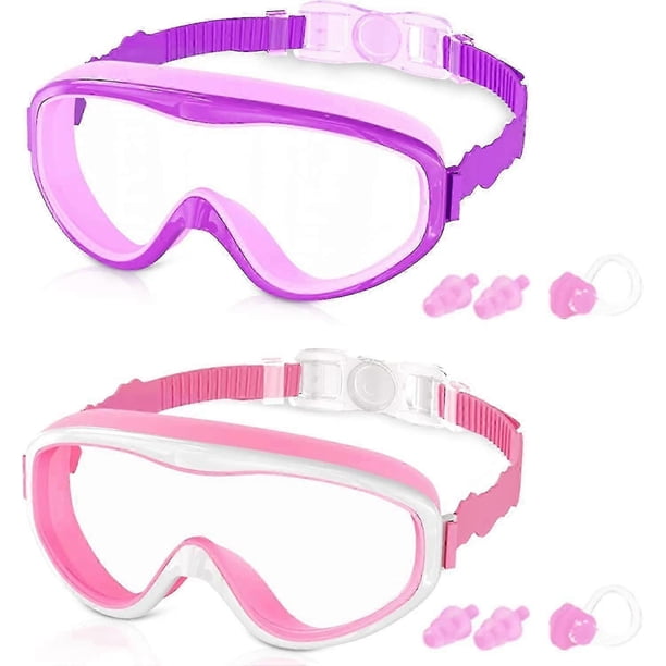 Kids Swim Goggles For Age 3-15, 2 Pack Kids Goggles For Swimming With Nose Cover, No Leaking, Anti-fog, Waterproof