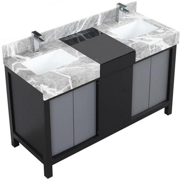 Lexora Home Zilara 55" Double Marble Top Bathroom Vanity with Chrome Faucet