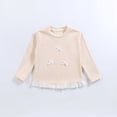 thumbnail image 5 of ITSAME Girls Long Sleeve T-Shirt Bow Lace Ruffle Hem Crew Neck Knit Ribbed Shirt Kids Fashion Casual Tops Beige Size 12M, 5 of 10