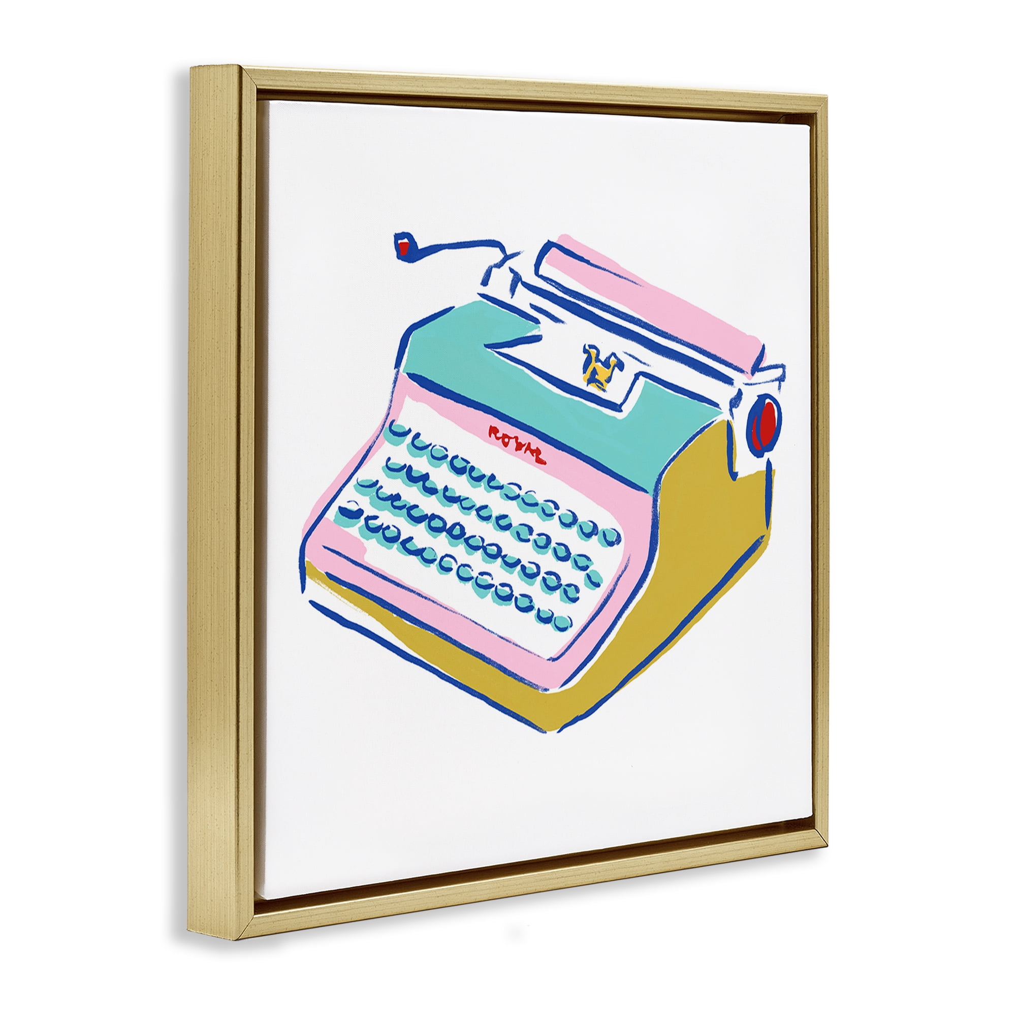 Stupell Industries Simple Retro Typewriter Novelty Painting Gold Floater Framed Art Print Wall Art, 25 x 25
