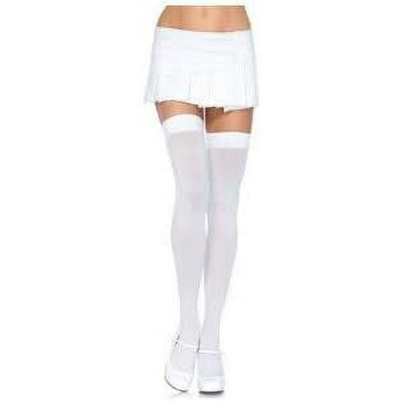 Zhengup Opaque Nylon Thigh High Stockings - One Size - White