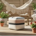 thumbnail image 2 of LR Home Medium Striped Indoor/Outdoor Square Pouf, White/Pink, 20" x 20" x 20", 2 of 10
