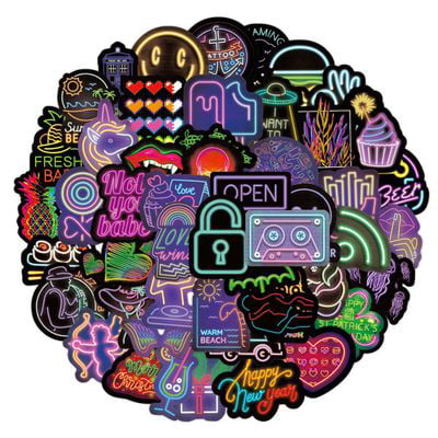 50Pcs Neon Sign Stickers Graffiti Decals Pack Laptop Car Luggage Skateboard 