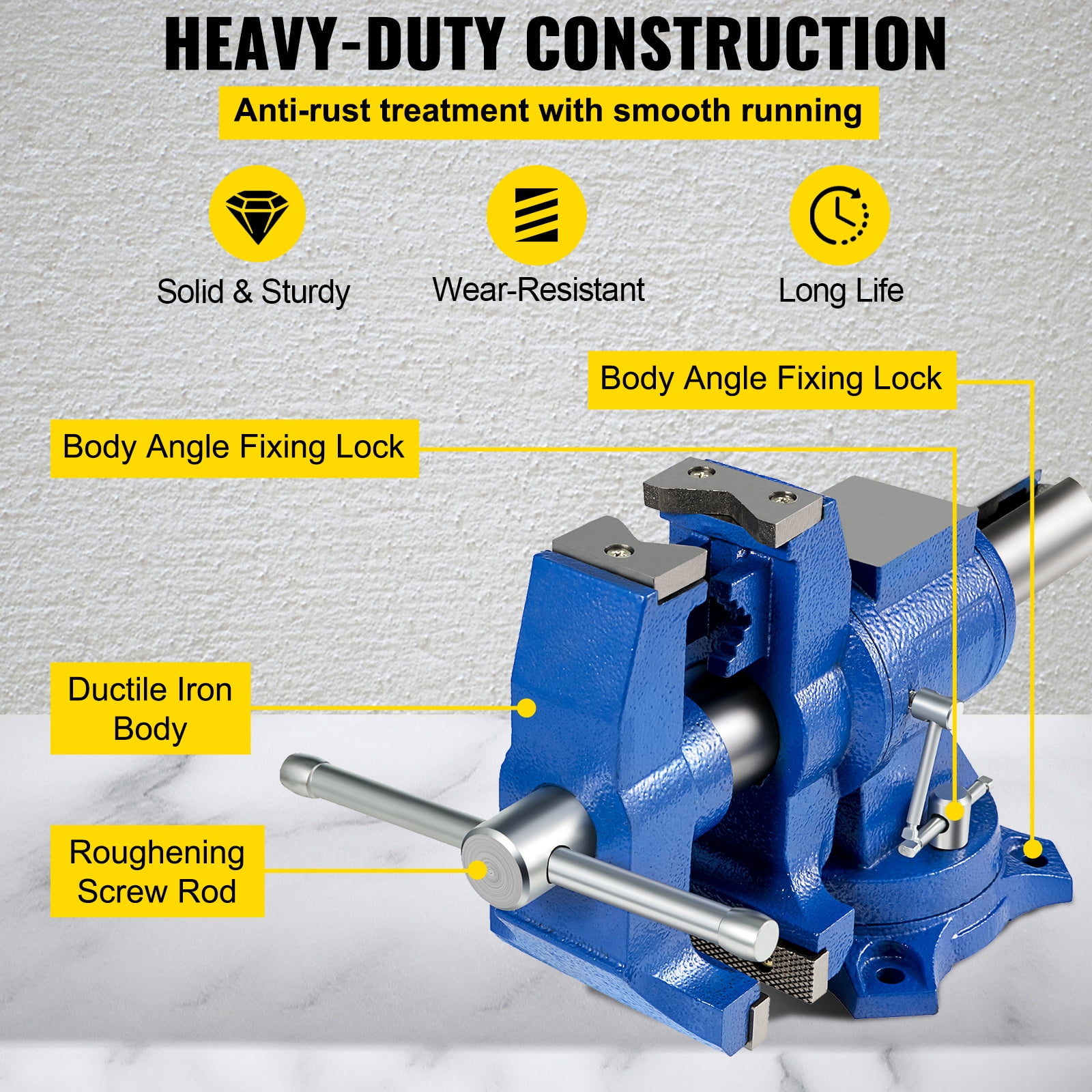 KFFKFF 5" Robust Workbench Clamp, Dual Pivoting Rotating Clamp Head/Body Swivels 360°,Pipe Clamp Bench Clamps 30Kn Grip Strength, for Securing Tools in Residential or Commercial Settings