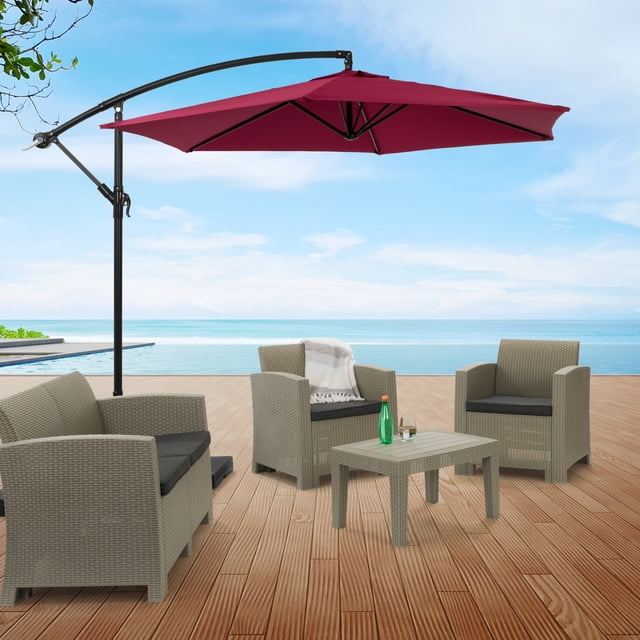 CorLiving Persist 9ft Tilting Cantilever Patio Umbrella with Powder Coated Steel Frame, Wine Red