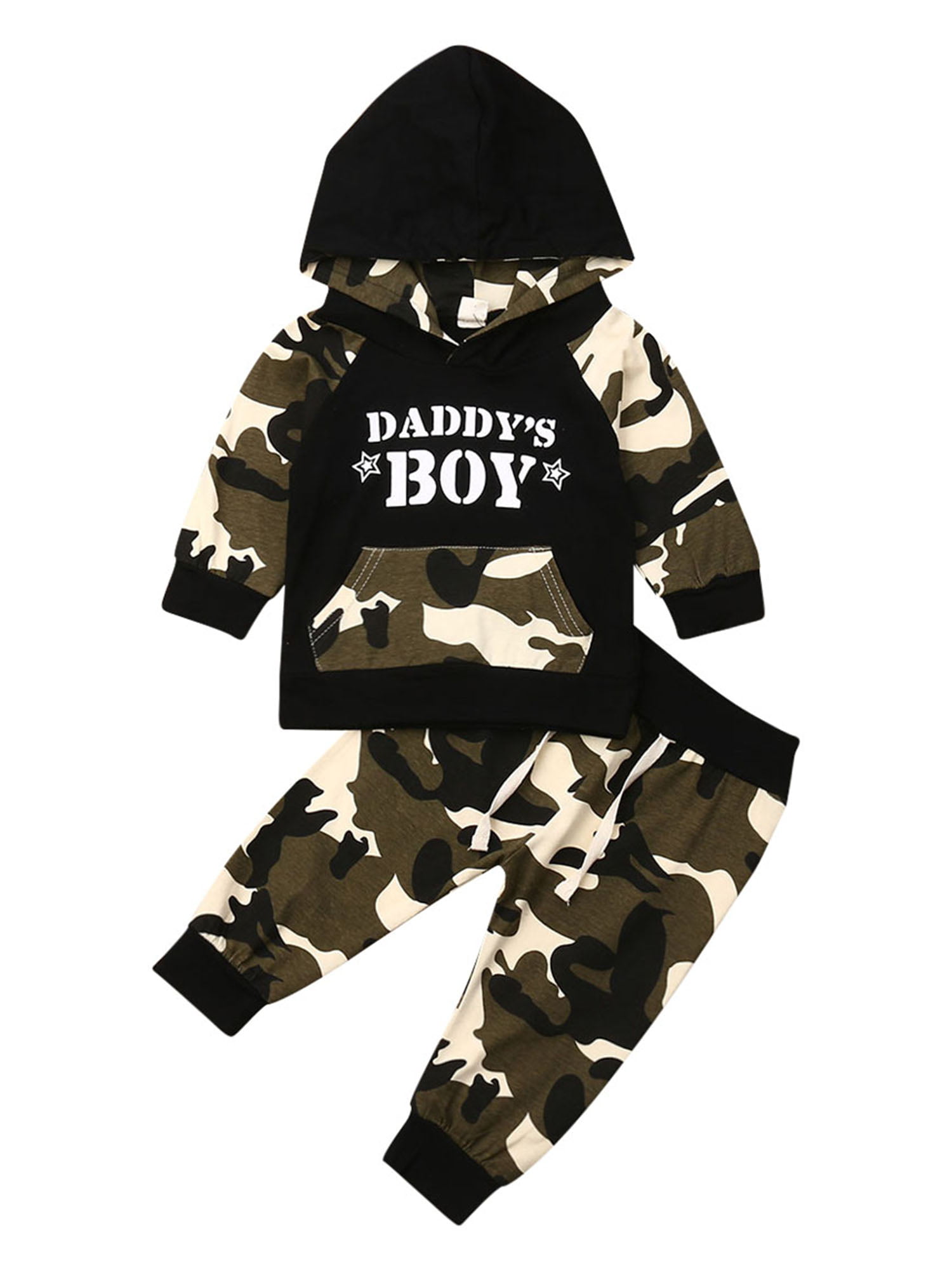 Kids Baby Boys Camouflage Long Sleeve Shirts Pullover Elastic Waist Pants Outfit 