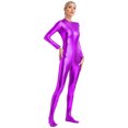 thumbnail image 3 of Eandarui Women's Shiny Metallic Unitard Turtleneck Long Sleeve Footed Zentai Suit Catsuit Dancewear Purple 3XL, 3 of 7