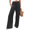 thumbnail image 2 of DENGDENG Petite Palazzo Pants for Women Solid Color Fall Pockets Wide Leg Pants Elastic Flowy Loose Fit Compression Workout Pants Women Pleated High Waisted Straight Womens Casual Pants Black 3XL, 2 of 5