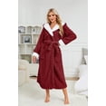 thumbnail image 2 of HEARTNICE Womens Plush Hooded Robe, Soft Fluffy Fleece Long Warm Bathrobes,(Red,S-M), 2 of 5