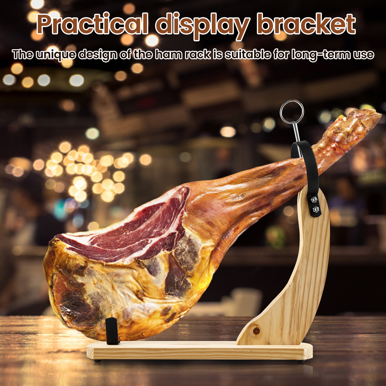 ARCOS Professional Ham Stand - Lacquered Pine Wood Holder With Iron Base, 20x11x7 Inches